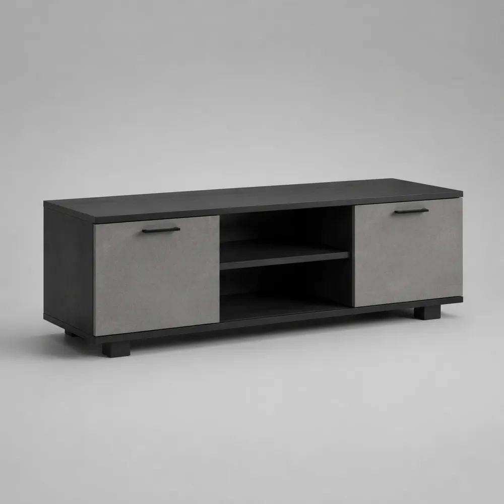 TV Lowboard 180 cm Schwarz/Grau mit Türen offenen Fächern und MDF Holzwerkstoff