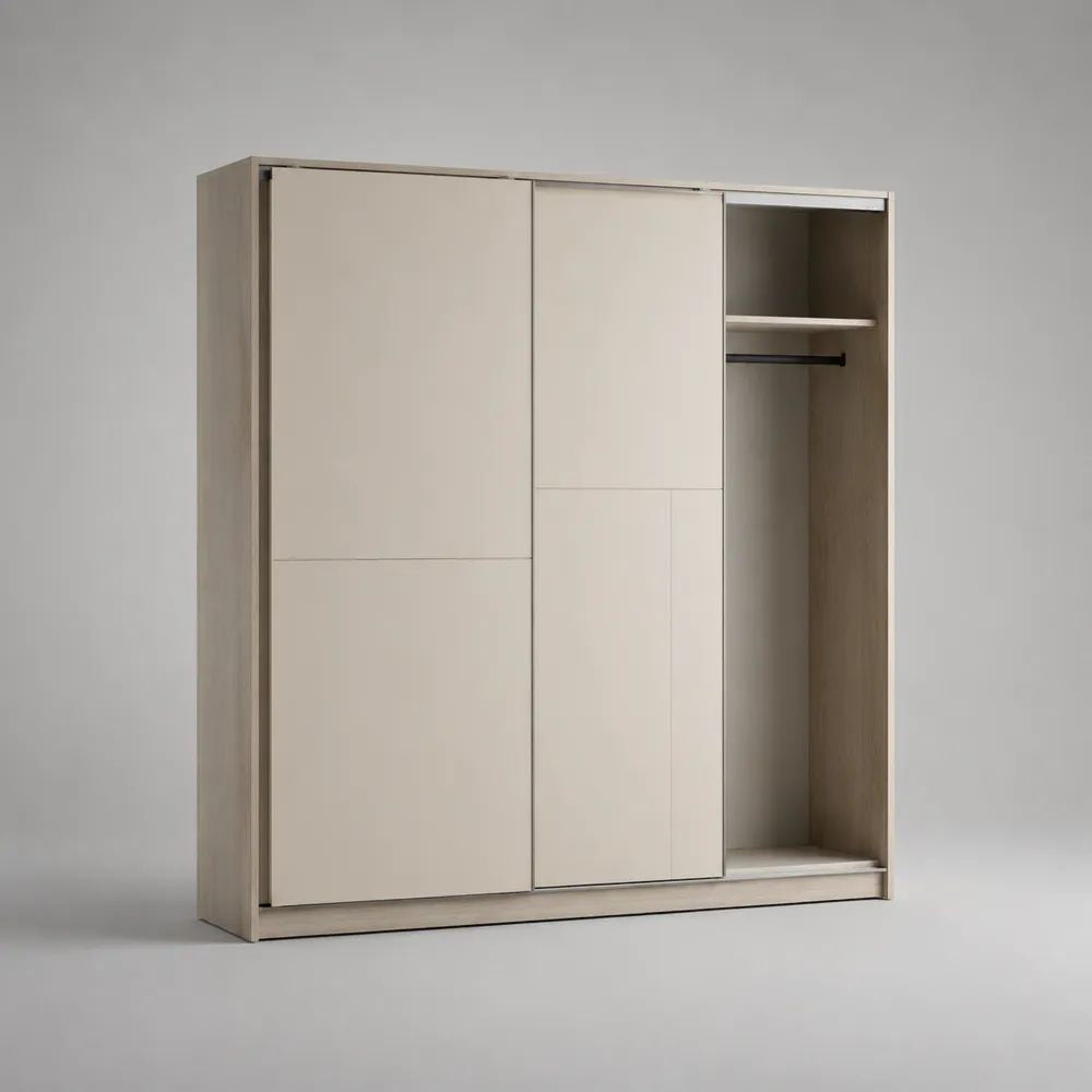 Kleiderschrank 200 x 60 x 220 cm Beige Schwebetürenschrank mit Kleiderstange und Regalen