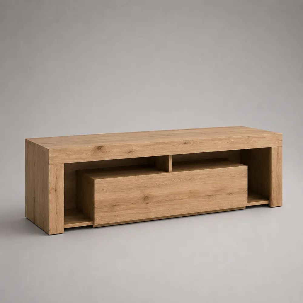 TV Lowboard 180 x 40 x 45 cm MDF Holzoptik Eiche Beige mit Stauraumfach
