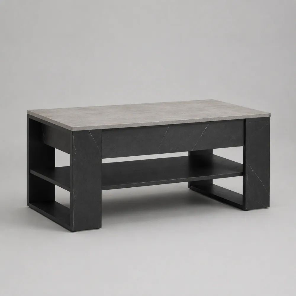 Couchtisch Rechteckig 120 x 60 x 45 cm Schwarz/Grau mit Betonoptik und Ablagefach