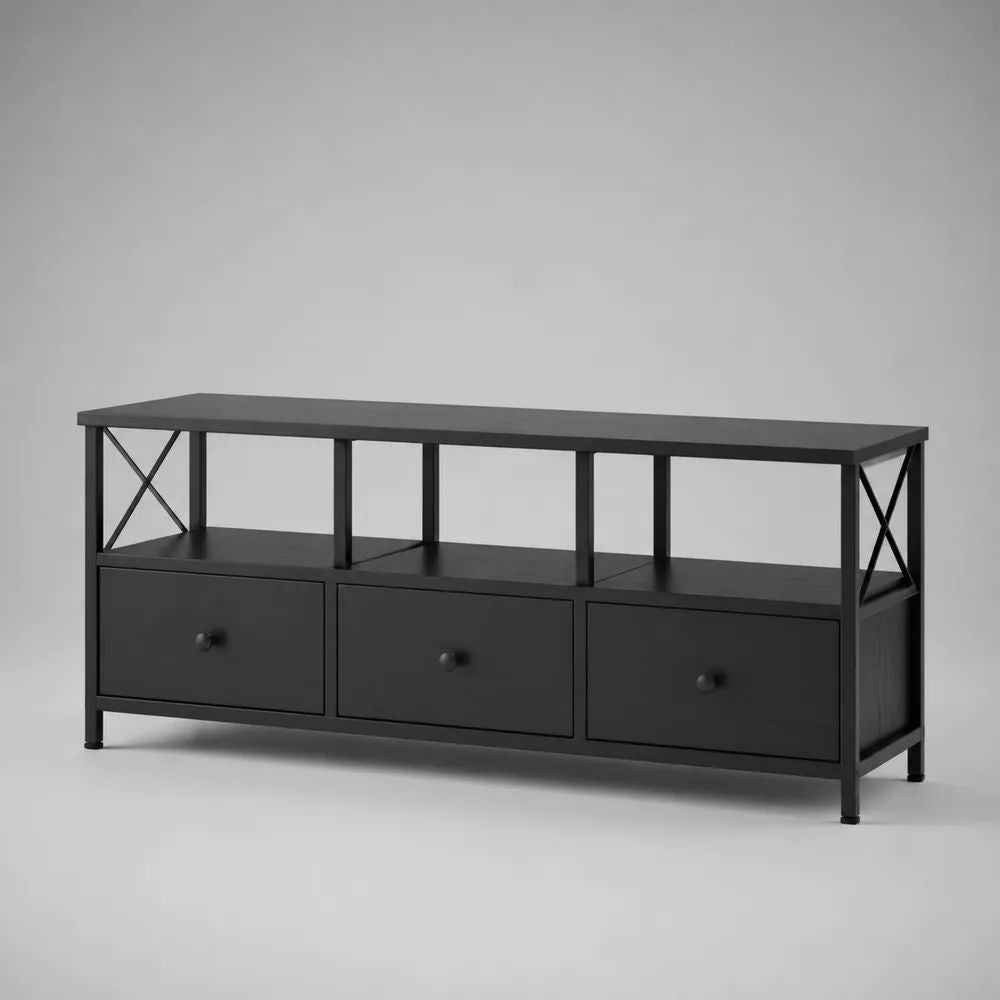 TV-Möbel 180 x 40 x 50 cm Schwarz mit Schubladen aus MDF und Metallrahmen