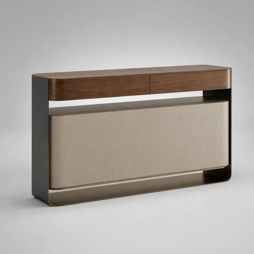 Konsolentisch 140 x 35 x 80 cm Nussbaum/Dunkelbraun/Beige mit Schubladen und Ablagefach